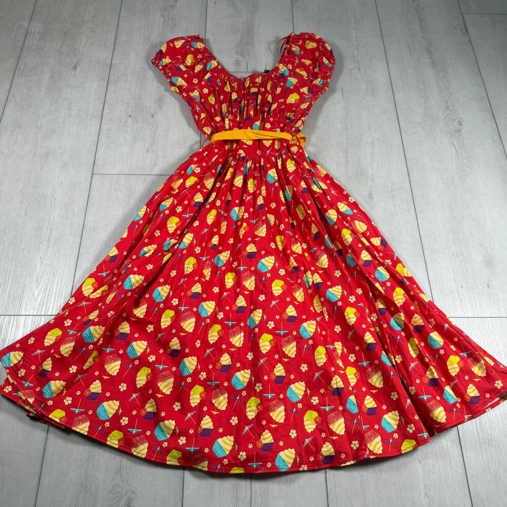 Disney Parks Dole Whip Pineapple Swirl Dress Women's Small Dapper Midi